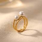 Gold Dual Pearl Geometric Opening Ring