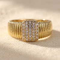Ribbed Gold Pavé Diamond Signet Ring