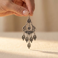 Vintage Silver Mandala Teardrop Earrings