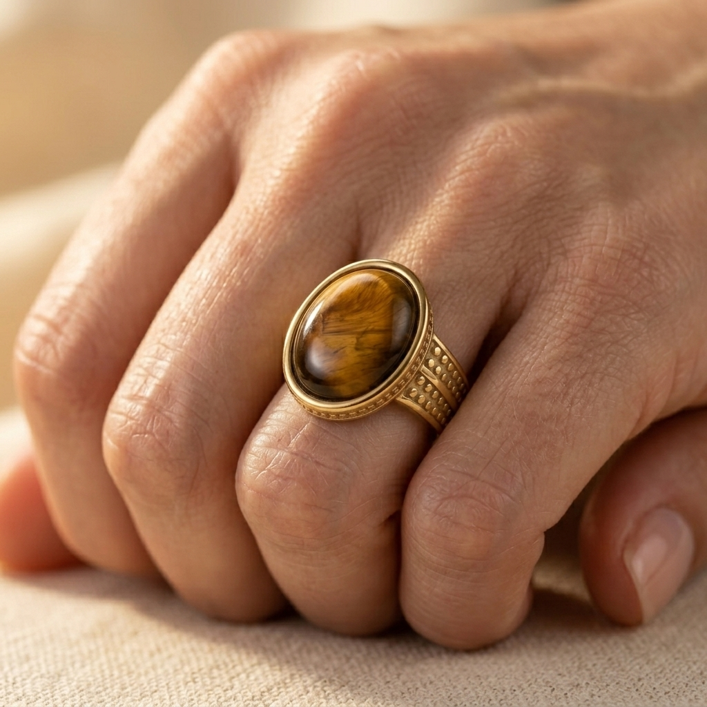 Gold Tiger's Eye Oval Cabochon Ring