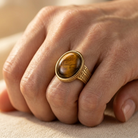 Gold Tiger's Eye Oval Cabochon Ring
