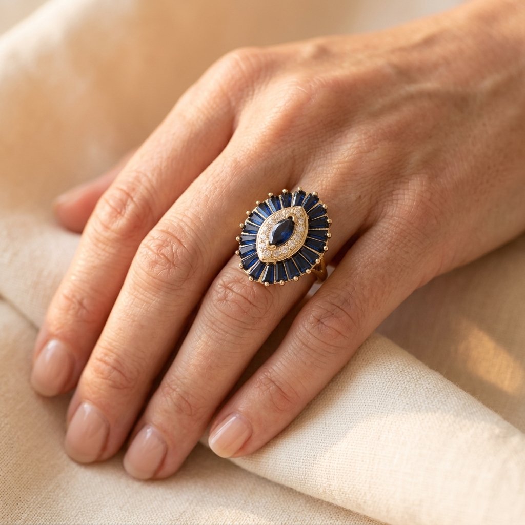 Vintage Gold Sapphire Ballerina Halo Ring