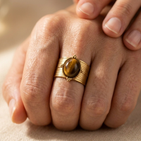 Golden Stainless Steel Tiger Eye Stone Ring