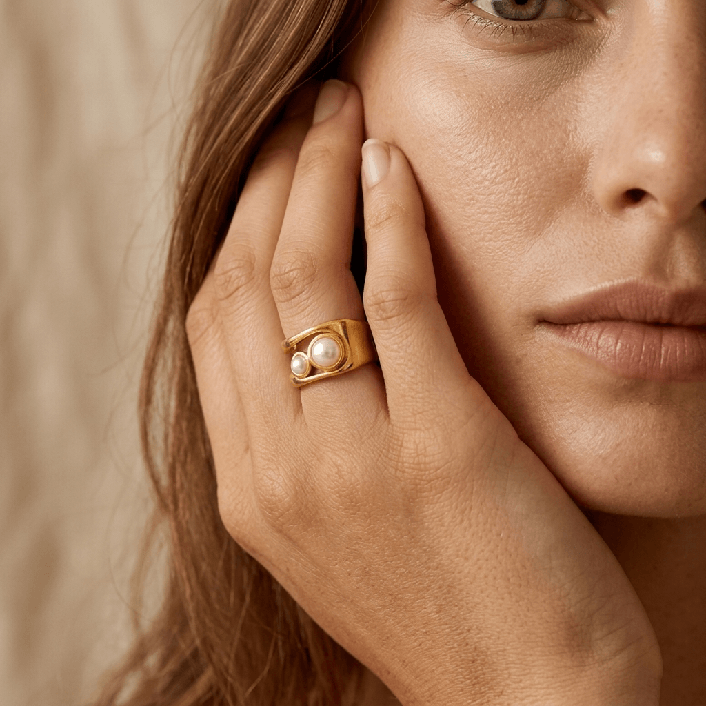 Elegant Gold Pearl Oval Ring