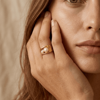 Elegant Gold Pearl Oval Ring