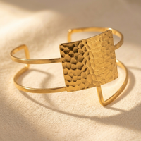 Gold Textured Square Open Cuff Bracelet