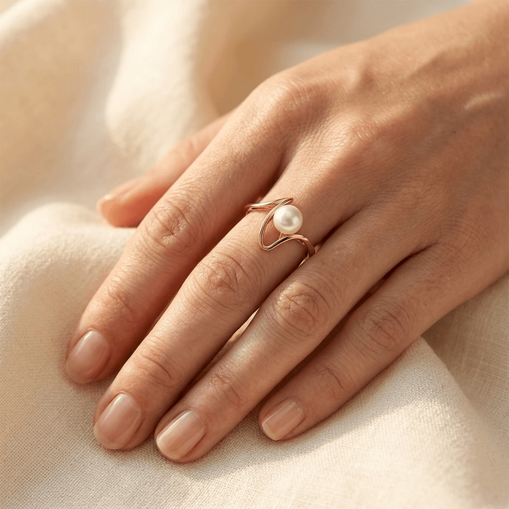 Gold Pearl Asymmetric Open Ring