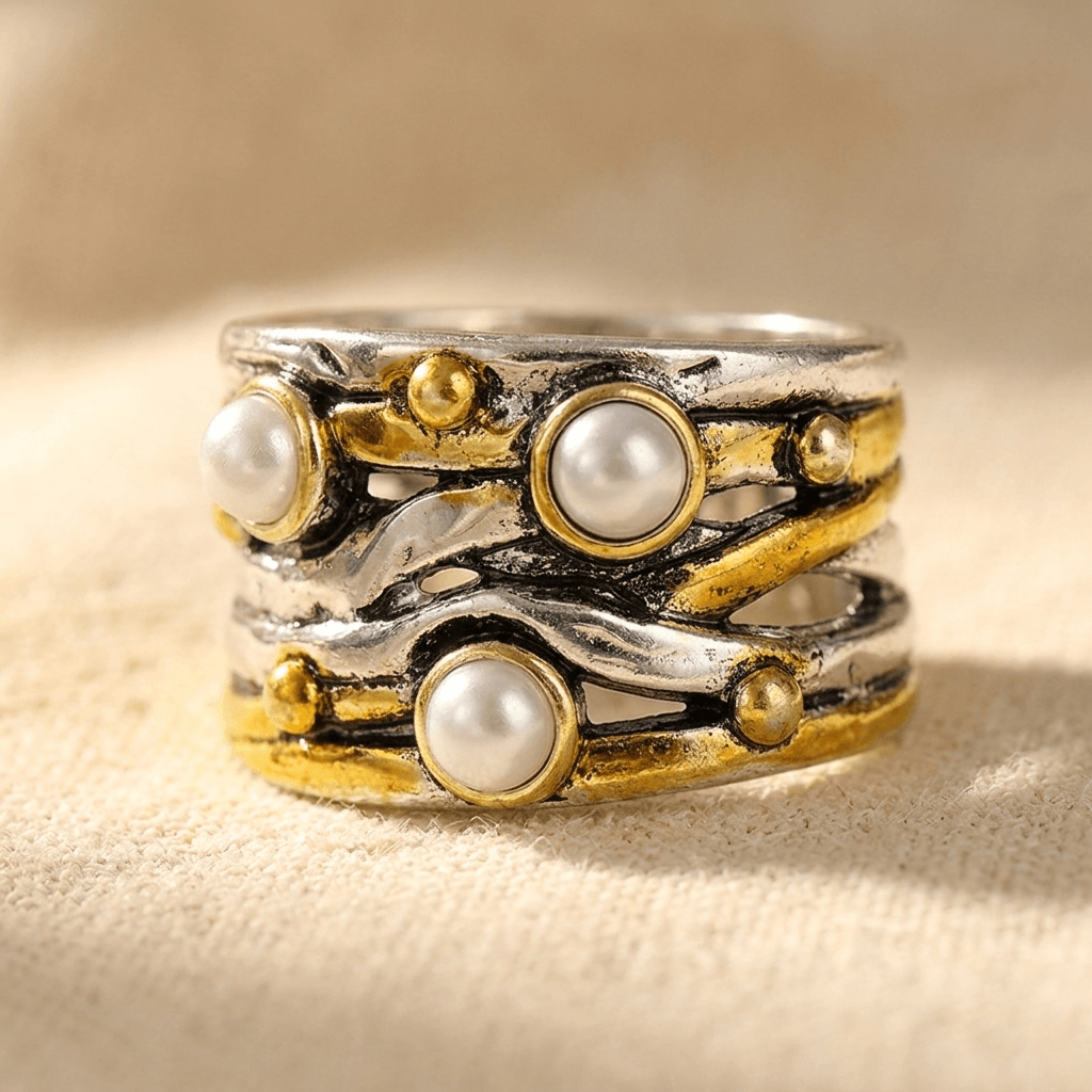 Vintage Two Tone Pearl Statement Ring