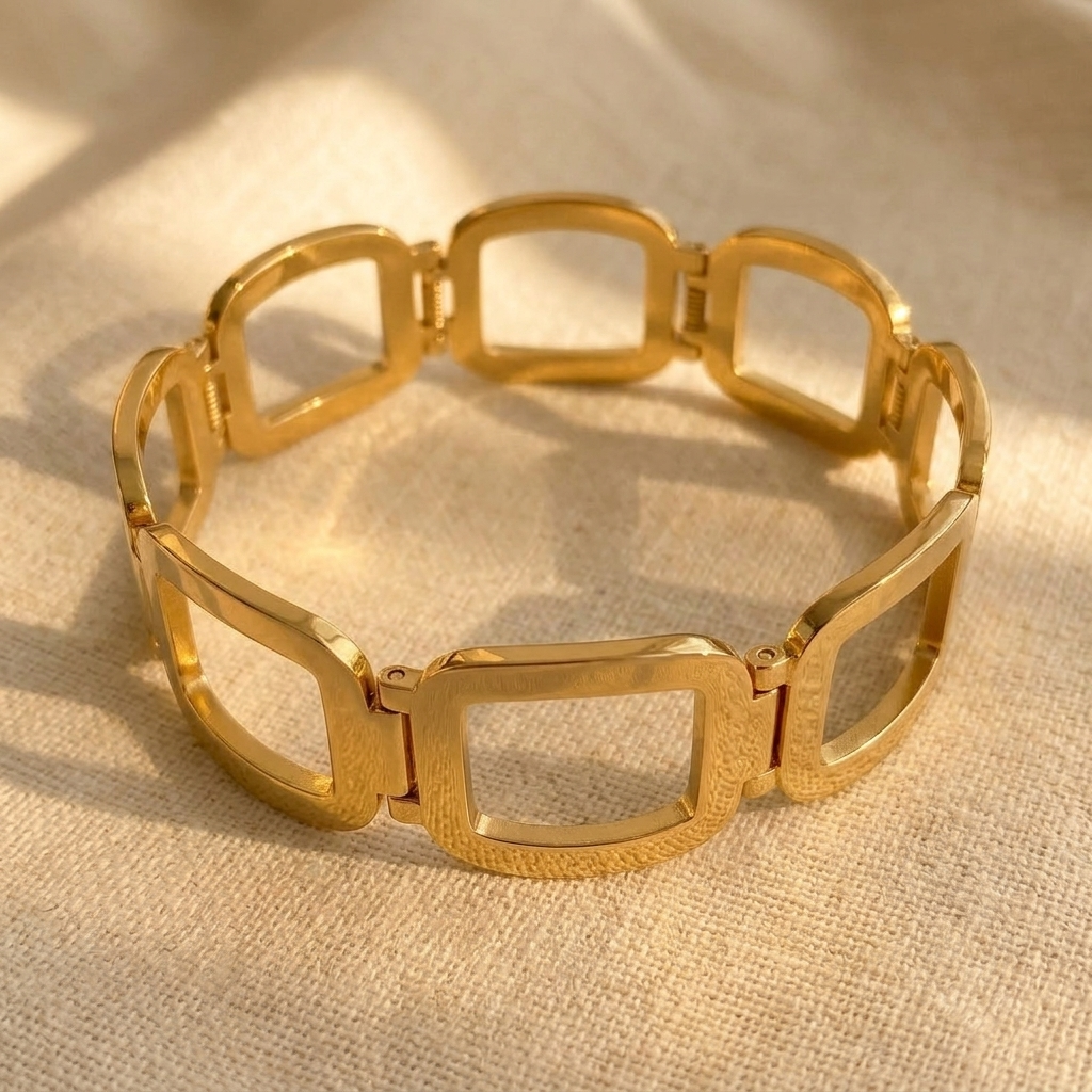 Gold Geometric Hollow Open Rectangle Bracelet