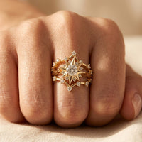 Gold Round Cubic Zirconia Starburst Ring