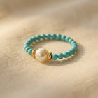 Vintage Gold Turquoise Pearl Beaded Ring