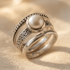 Bohemian Silver Pearl Beaded Ring