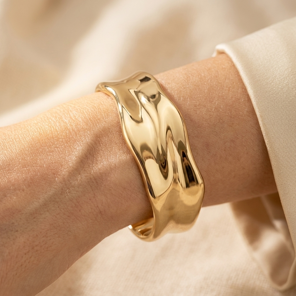 Elegant Minimalist Gold Pleated Cuff Bracelet