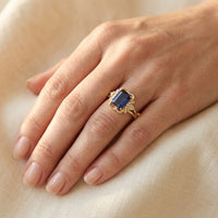 Vintage Gold Sapphire Emerald Cut Filigree Ring