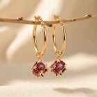 Gold Ruby Cushion Hoop Dangle Earrings