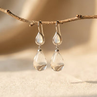 Moonstone Crystal Teardrop Silver Drop Earrings