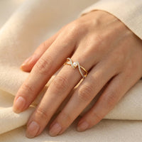 Gold Pearl Cubic Zirconia Twist Ring