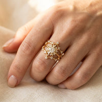 Gold Round Cubic Zirconia Starburst Ring