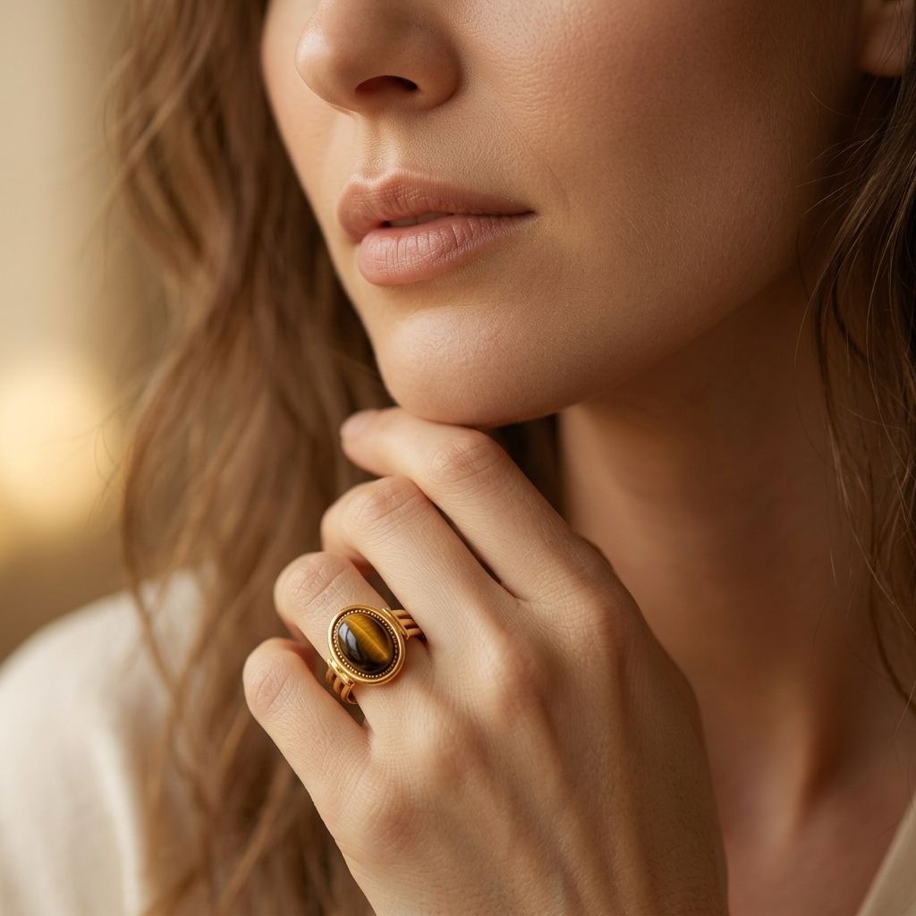 Vintage Gold Oval Tiger Eye Stone Ring