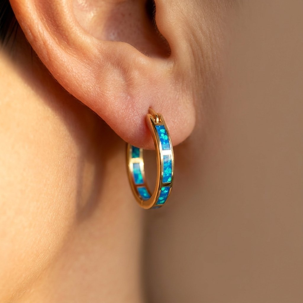Boho Gold Synthetic Opal Inlay Earrings