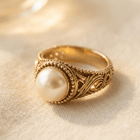 Vintage Gold Pearl Ornate Carved Ring