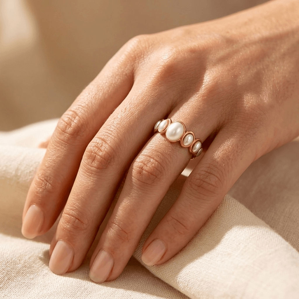 Gold Pearl Oval Five Stone Ring