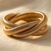 Gold Ribbed Stackable Layered Bracelet