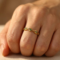 Gold Evil Eye Open Adjustable Ring