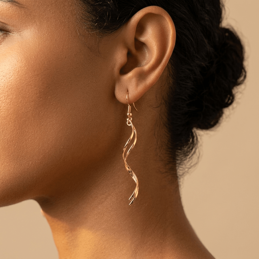 Gold Spiral Twisted Drop Dangle Earrings