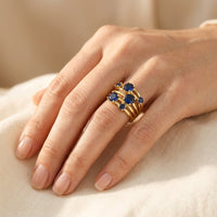 Stacked Gold Blue Sapphire Cluster Ring