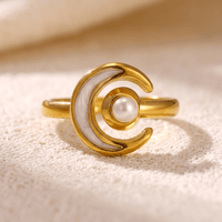 Gold Moon Pearl Crescent Ring