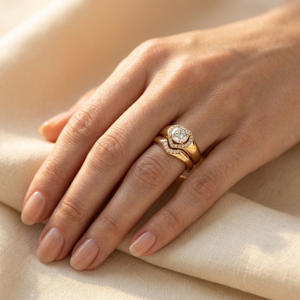 Gold Heart Shaped Diamond Halo Ring Set