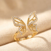 Openwork Gold Butterfly Cubic Zirconia Ring
