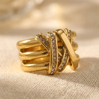 Vintage Gold Multi Band Crystal Wrap Ring