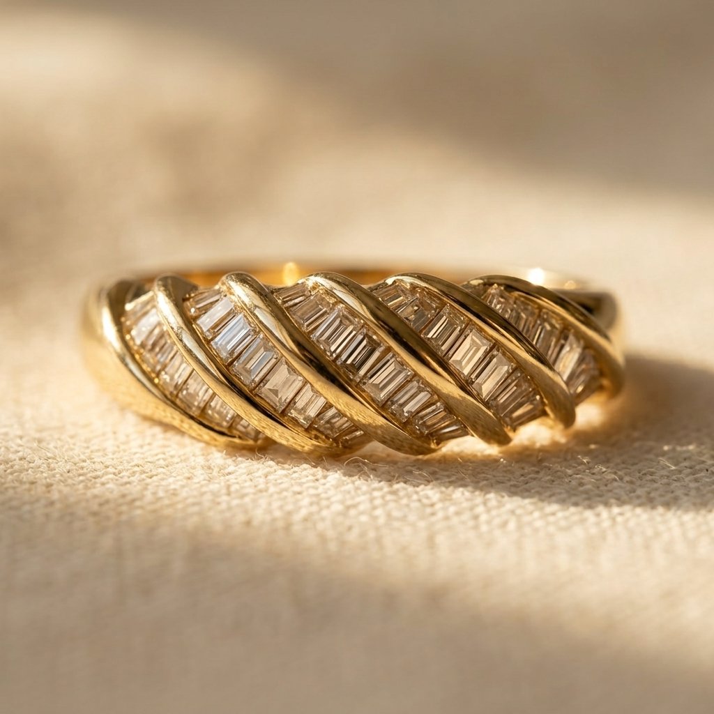Vintage Gold Baguette Cubic Zirconia Ring