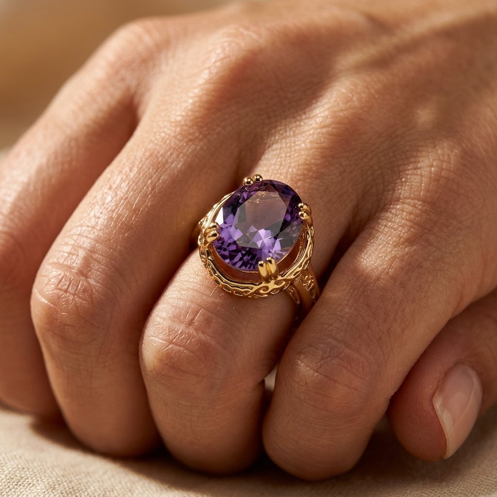 Vintage Gold Filigree Purple Amethyst Oval Ring