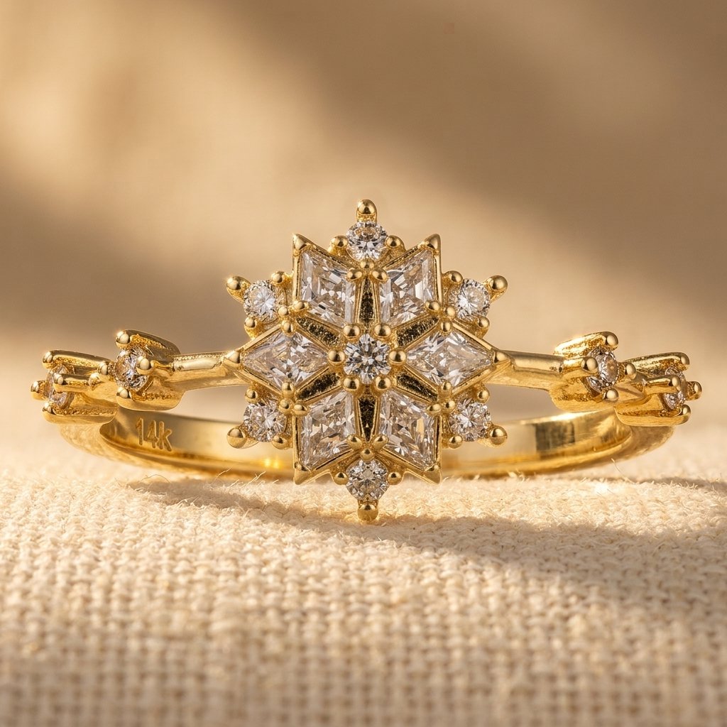 Gold Snowflake Cubic Zirconia Bangle Ring