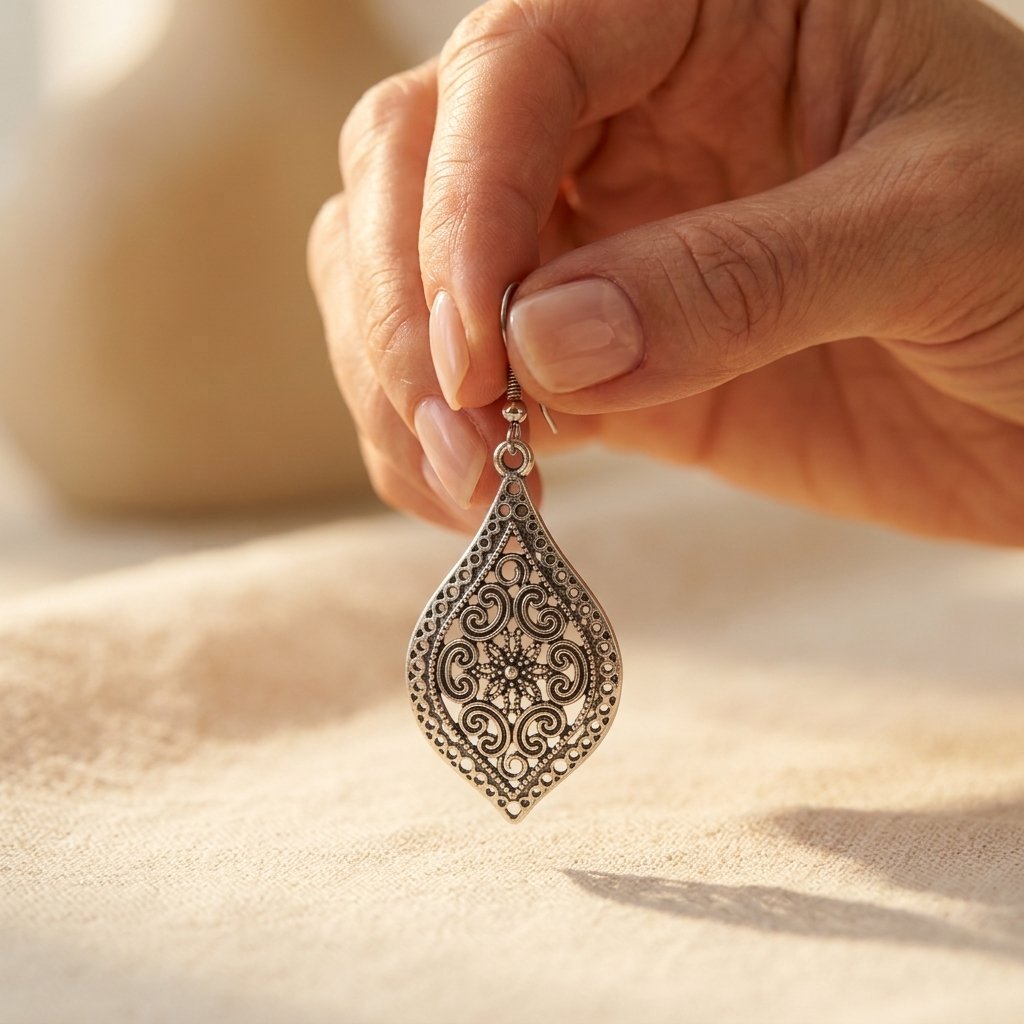 Antique Silver Dotted Openwork Teardrop Earrings