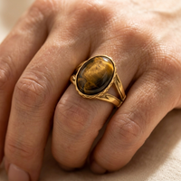 Gold Tigers Eye Oval Cabochon Ring