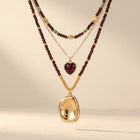 Boho Gold Garnet Heart Layered Necklace