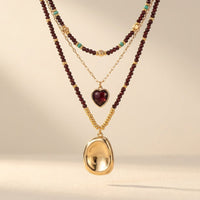 Boho Gold Garnet Heart Layered Necklace