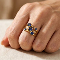 Stacked Gold Blue Sapphire Cluster Ring
