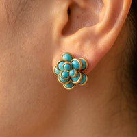 Retro Gold Turquoise Flower Earrings