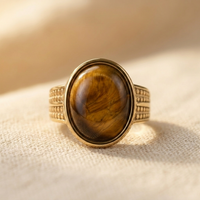 Gold Tiger's Eye Oval Cabochon Ring
