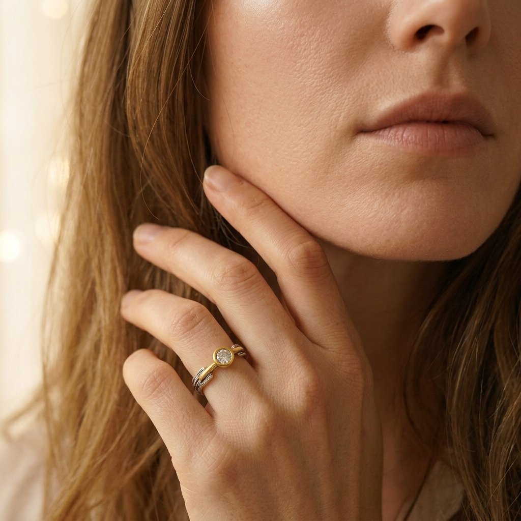 Retro Two Tone Hammered Zirconia Ring