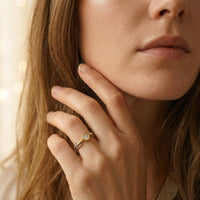 Retro Two Tone Hammered Zirconia Ring