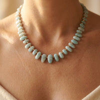 Boho Gold Aquamarine Barrel Bead Necklace