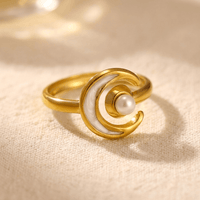 Gold Moon Pearl Crescent Ring