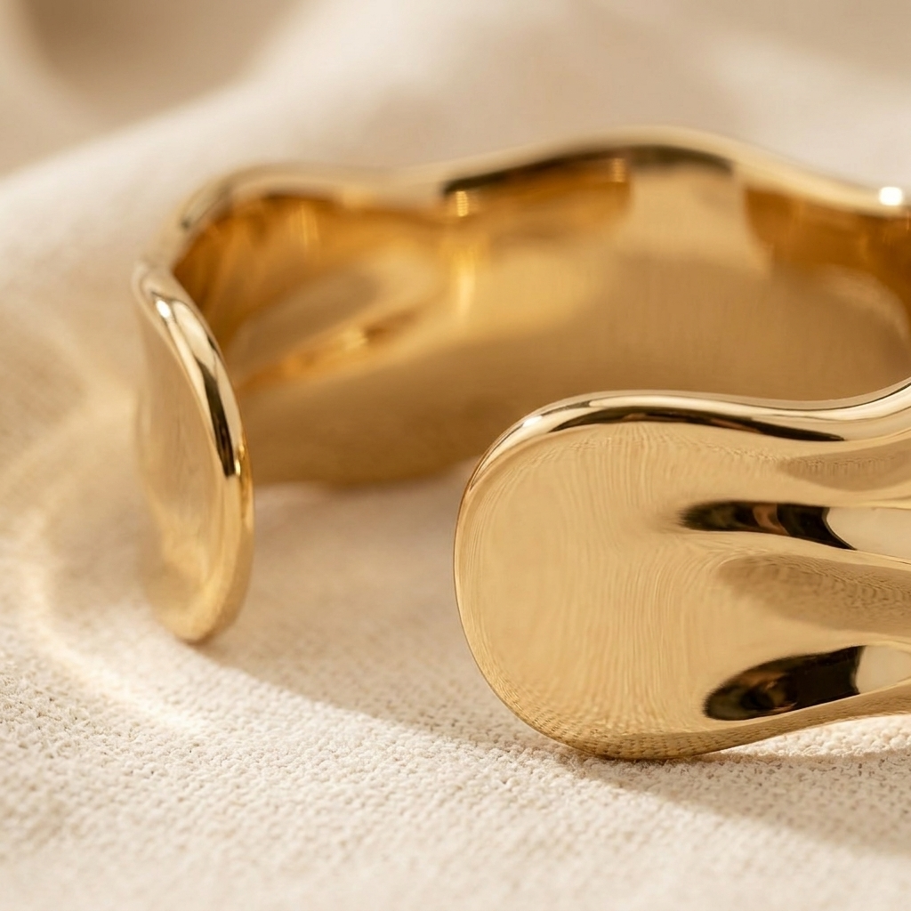 Elegant Minimalist Gold Pleated Cuff Bracelet