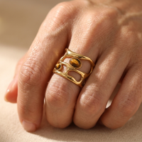 Gold Plated Geometric Tiger Eye Stone Cuff Ring